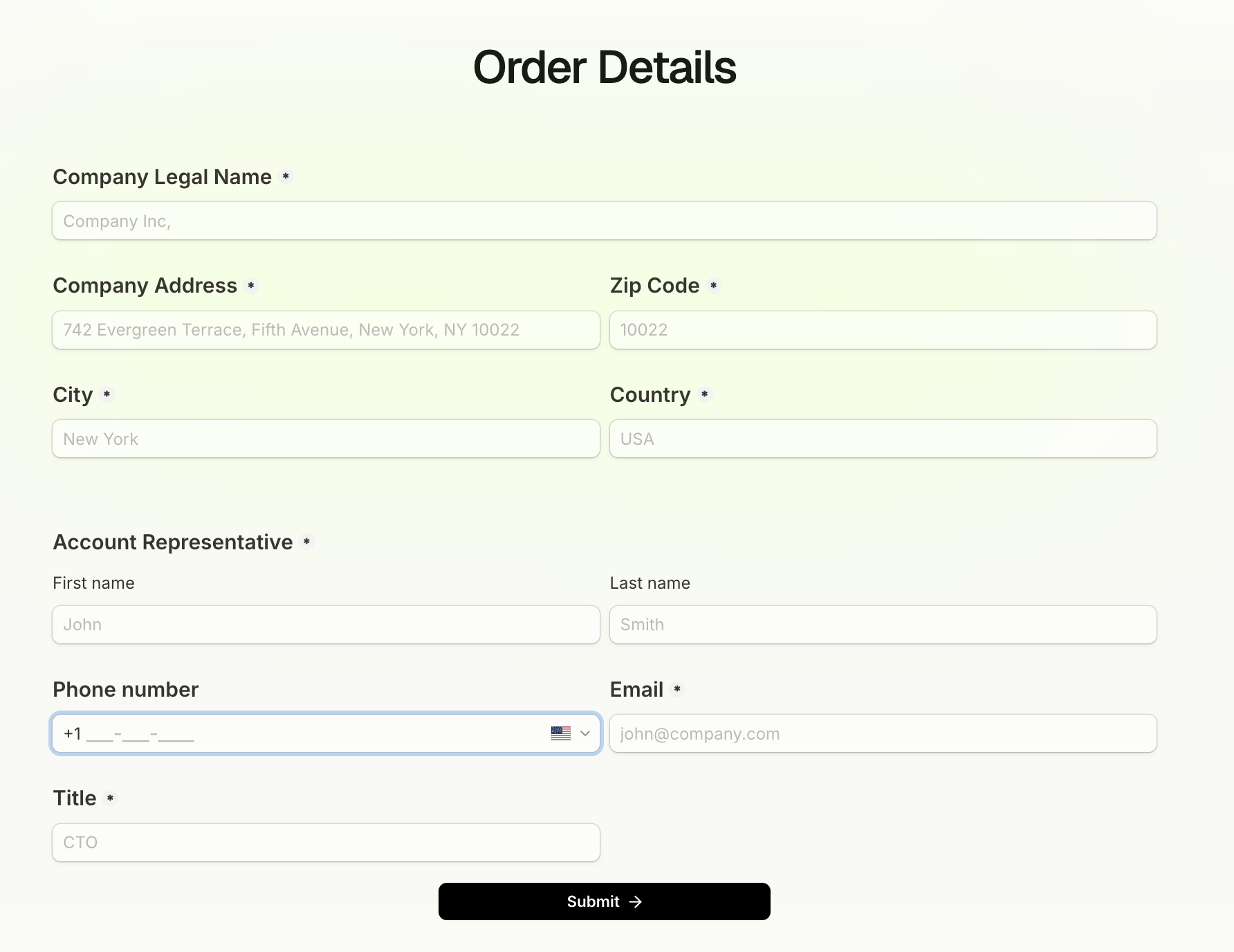 Probo order form on the website